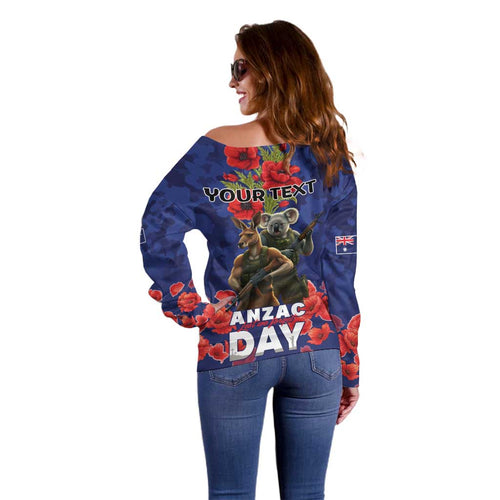 Kangaoo Koala Soldier ANZAC Personalised Off Shoulder Sweater Aboriginal Dot Painting