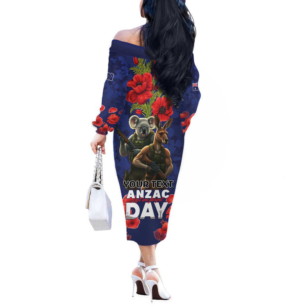 Kangaoo Koala Soldier ANZAC Personalised Off The Shoulder Long Sleeve Dress Aboriginal Dot Painting