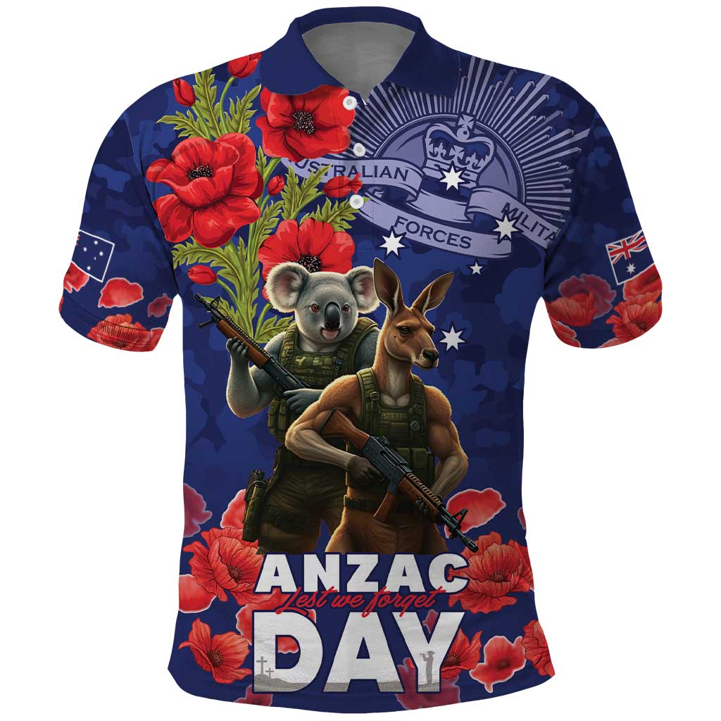 Kangaoo Koala Soldier ANZAC Personalised Polo Shirt Aboriginal Dot Painting