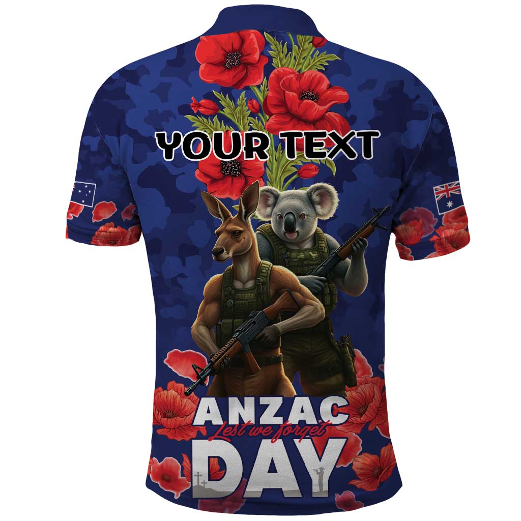Kangaoo Koala Soldier ANZAC Personalised Polo Shirt Aboriginal Dot Painting