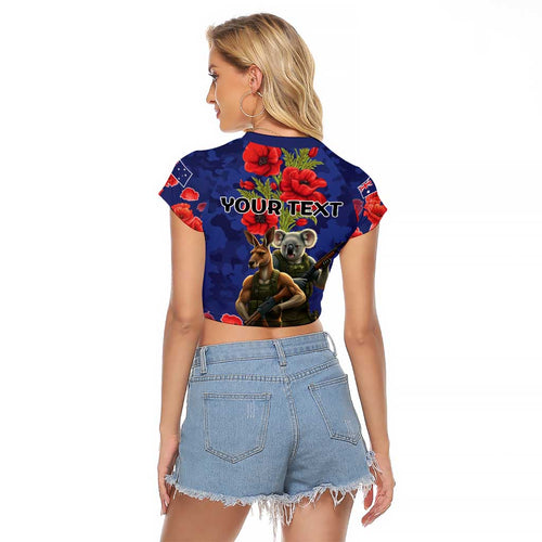 Kangaoo Koala Soldier ANZAC Personalised Raglan Cropped T Shirt Aboriginal Dot Painting