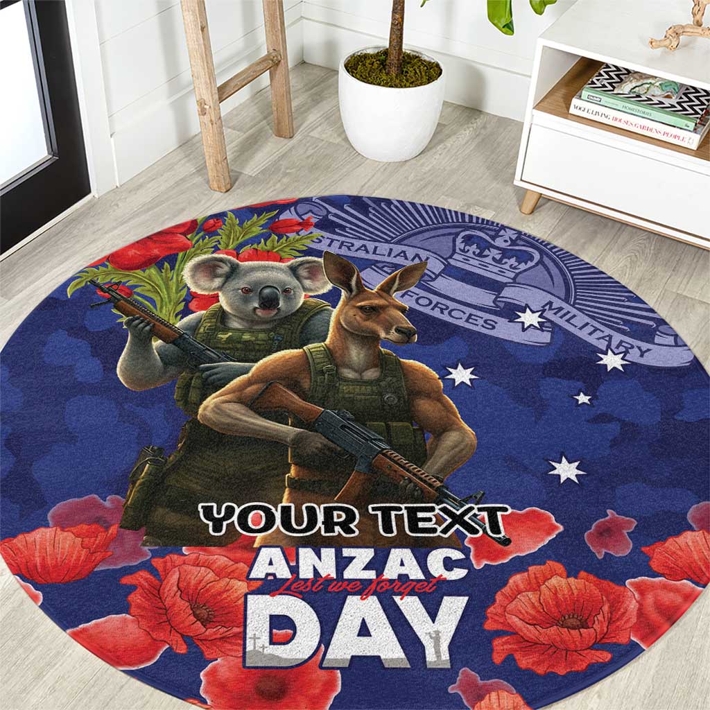 Kangaoo Koala Soldier ANZAC Personalised Round Carpet Aboriginal Dot Painting