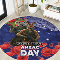 Kangaoo Koala Soldier ANZAC Personalised Round Carpet Aboriginal Dot Painting