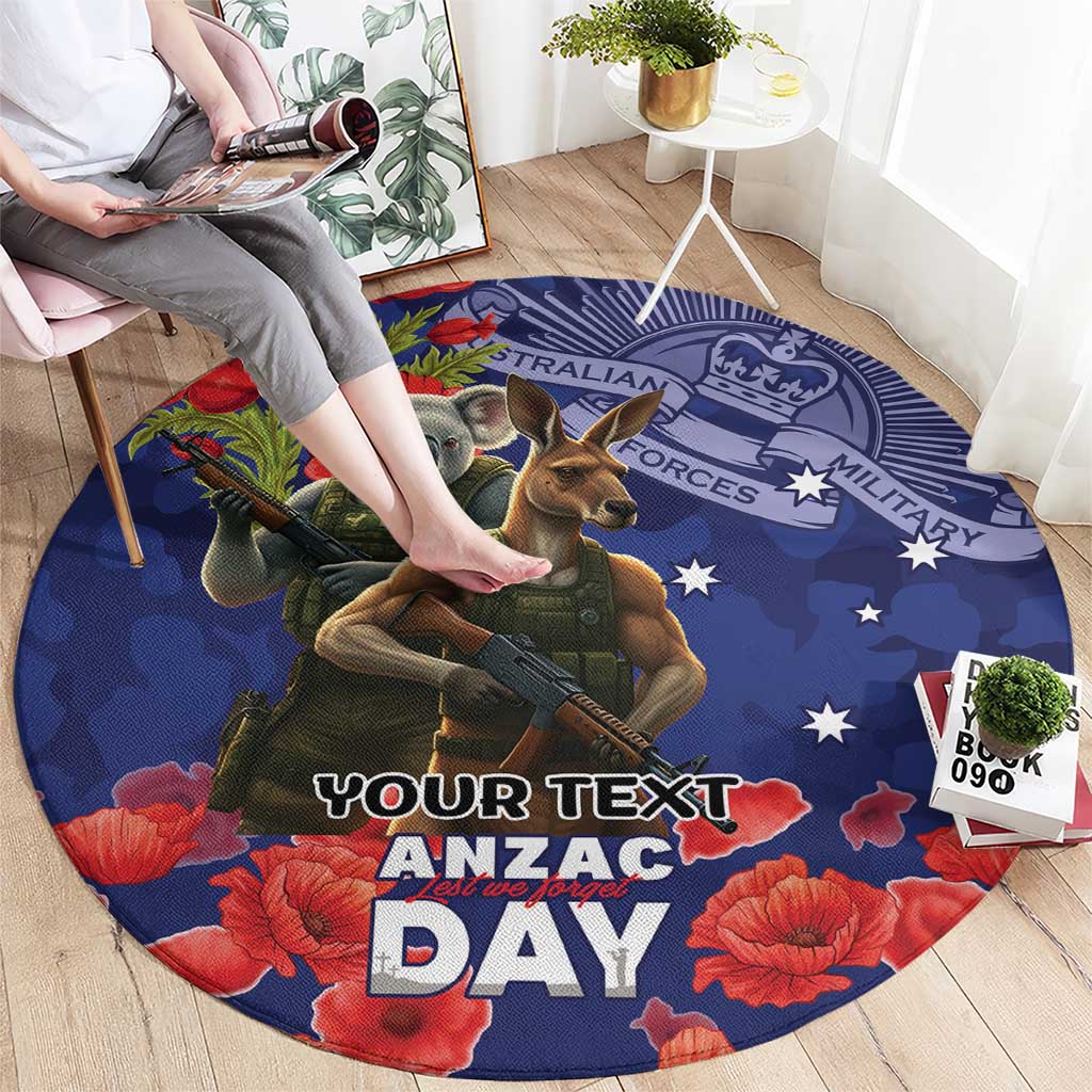 Kangaoo Koala Soldier ANZAC Personalised Round Carpet Aboriginal Dot Painting