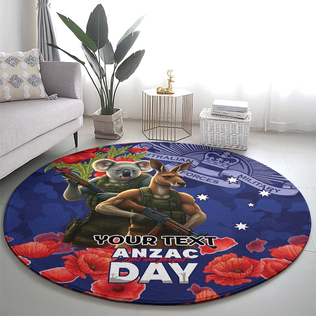 Kangaoo Koala Soldier ANZAC Personalised Round Carpet Aboriginal Dot Painting