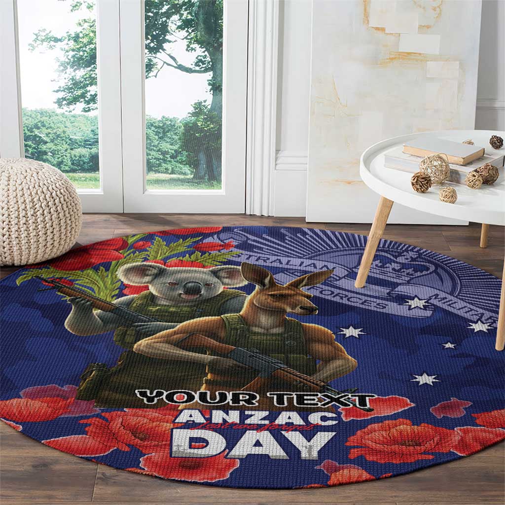 Kangaoo Koala Soldier ANZAC Personalised Round Carpet Aboriginal Dot Painting