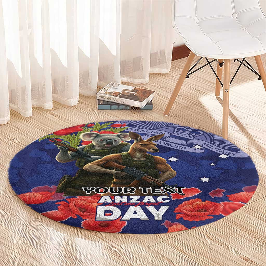 Kangaoo Koala Soldier ANZAC Personalised Round Carpet Aboriginal Dot Painting