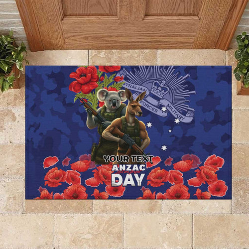 Kangaoo Koala Soldier ANZAC Personalised Rubber Doormat Aboriginal Dot Painting