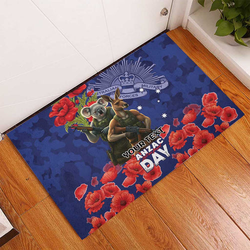 Kangaoo Koala Soldier ANZAC Personalised Rubber Doormat Aboriginal Dot Painting
