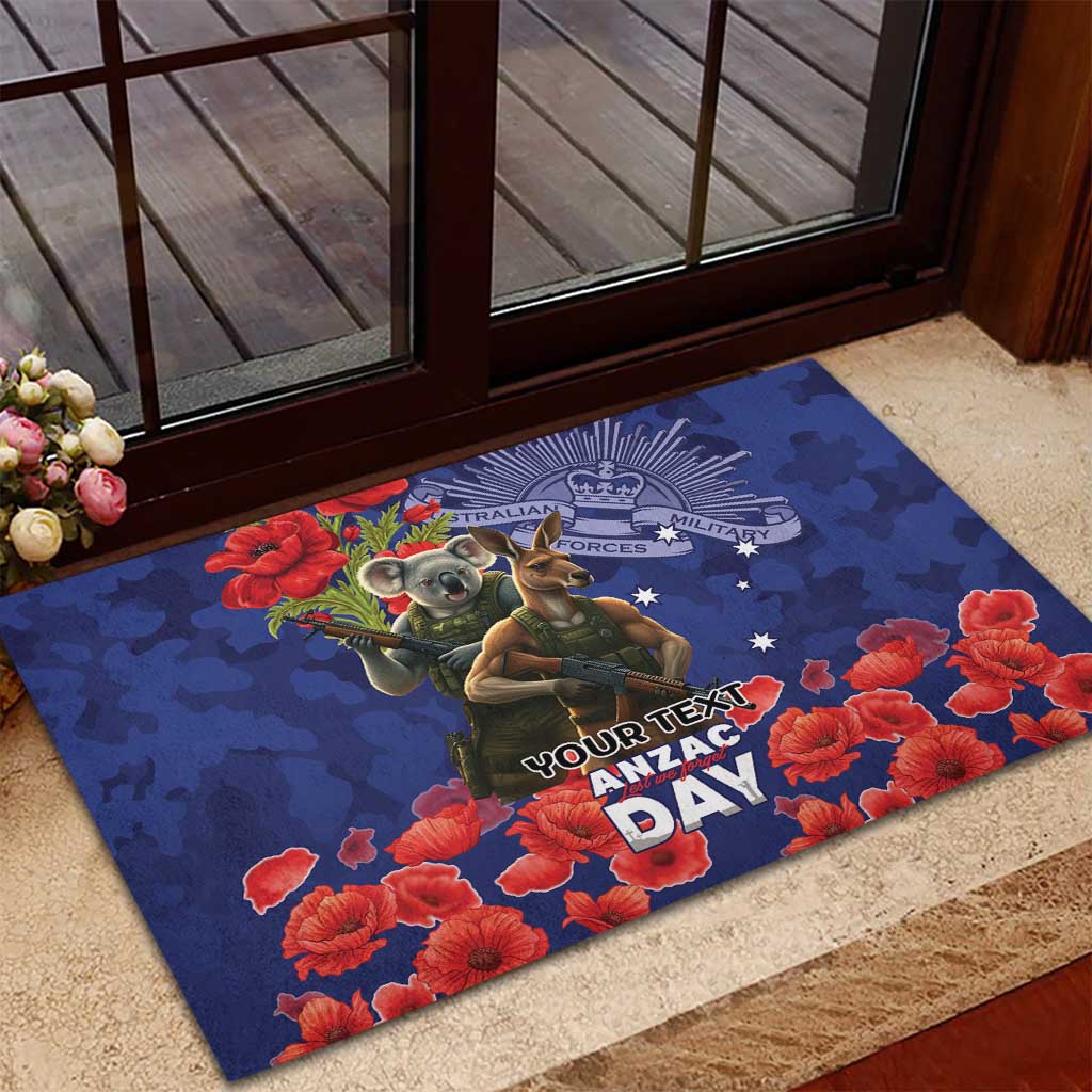 Kangaoo Koala Soldier ANZAC Personalised Rubber Doormat Aboriginal Dot Painting