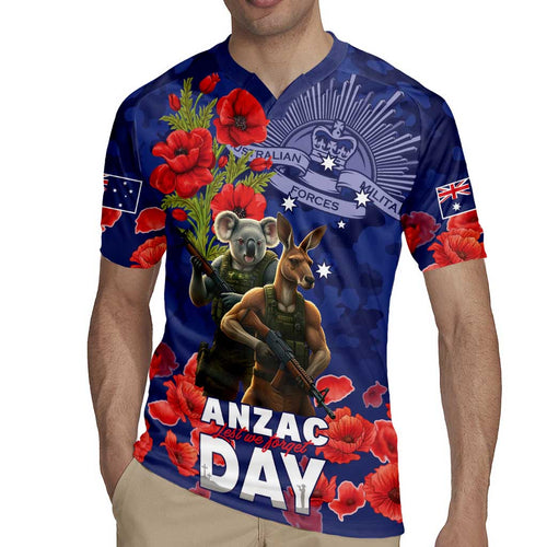 Kangaoo Koala Soldier ANZAC Personalised Rugby Jersey Aboriginal Dot Painting