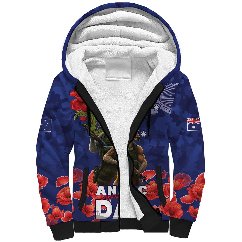 Kangaoo Koala Soldier ANZAC Personalised Sherpa Hoodie Aboriginal Dot Painting