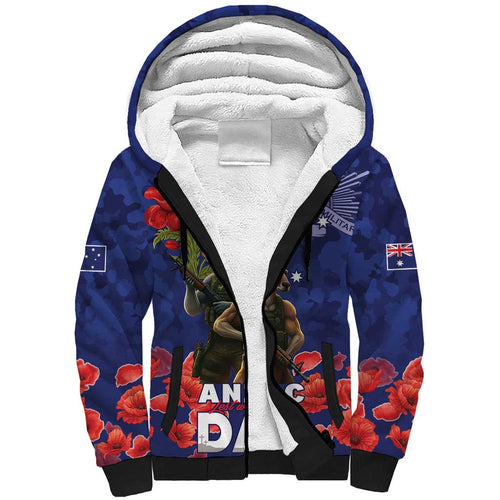 Kangaoo Koala Soldier ANZAC Personalised Sherpa Hoodie Aboriginal Dot Painting