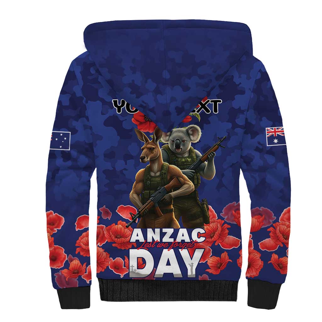 Kangaoo Koala Soldier ANZAC Personalised Sherpa Hoodie Aboriginal Dot Painting
