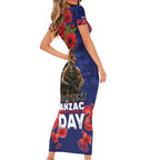 Kangaoo Koala Soldier ANZAC Personalised Short Sleeve Bodycon Dress Aboriginal Dot Painting