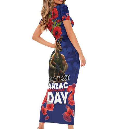 Kangaoo Koala Soldier ANZAC Personalised Short Sleeve Bodycon Dress Aboriginal Dot Painting