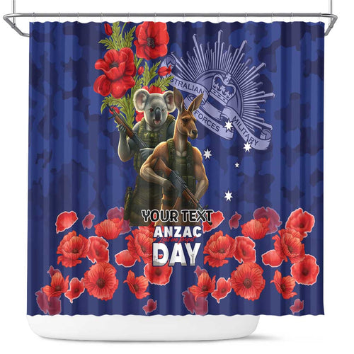 Kangaoo Koala Soldier ANZAC Personalised Shower Curtain Aboriginal Dot Painting