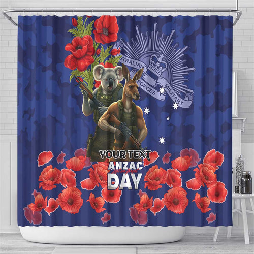 Kangaoo Koala Soldier ANZAC Personalised Shower Curtain Aboriginal Dot Painting