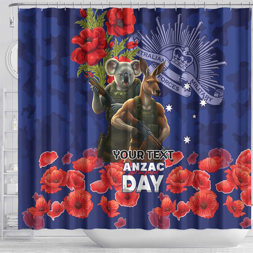 Kangaoo Koala Soldier ANZAC Personalised Shower Curtain Aboriginal Dot Painting