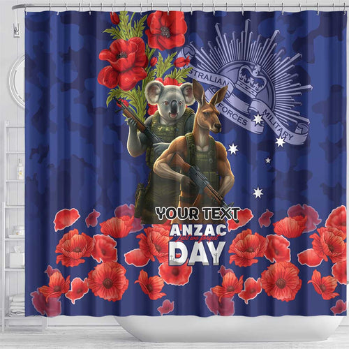 Kangaoo Koala Soldier ANZAC Personalised Shower Curtain Aboriginal Dot Painting