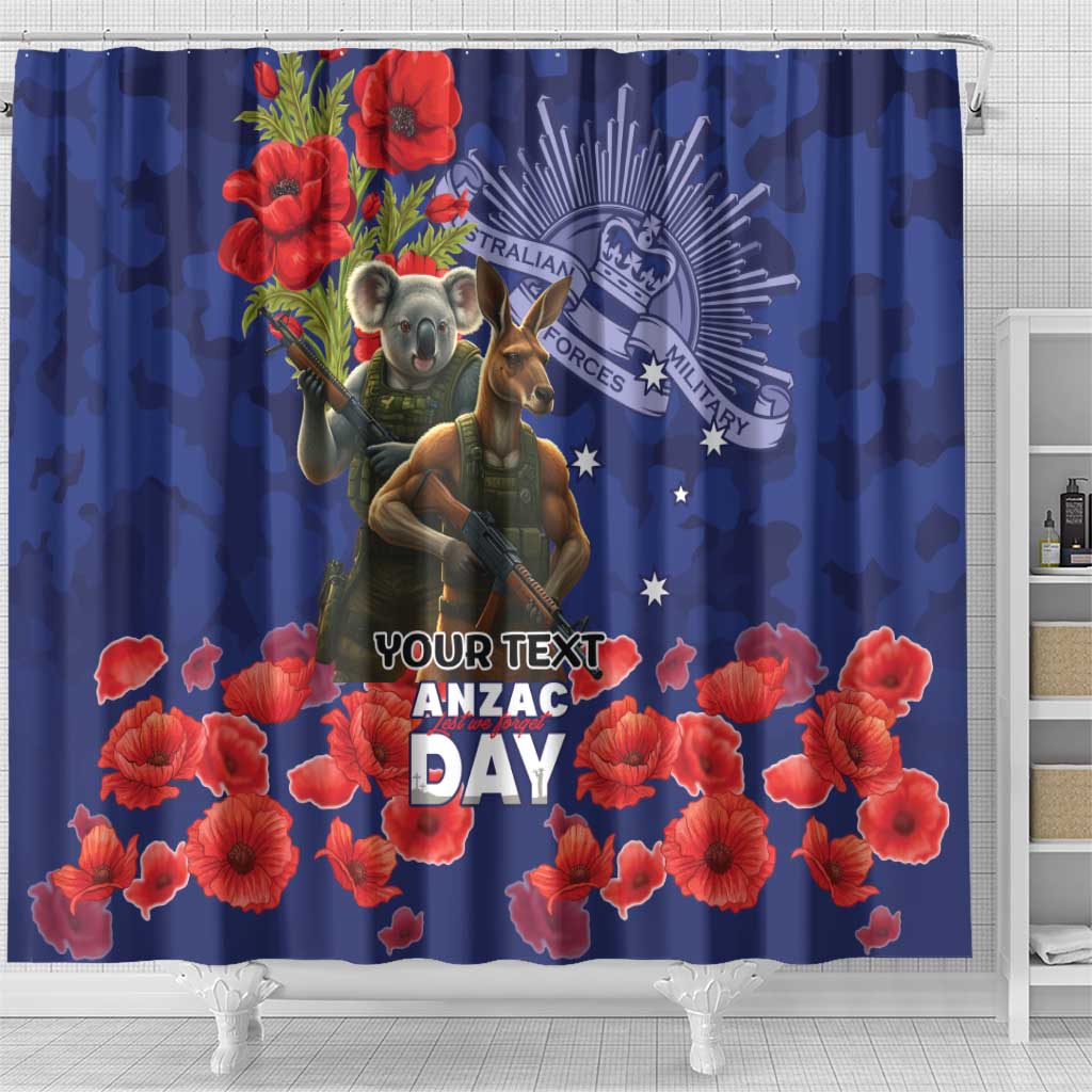 Kangaoo Koala Soldier ANZAC Personalised Shower Curtain Aboriginal Dot Painting