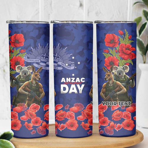 Kangaroo Koala Soldier ANZAC Personalised Skinny Tumbler Aboriginal Dot Painting
