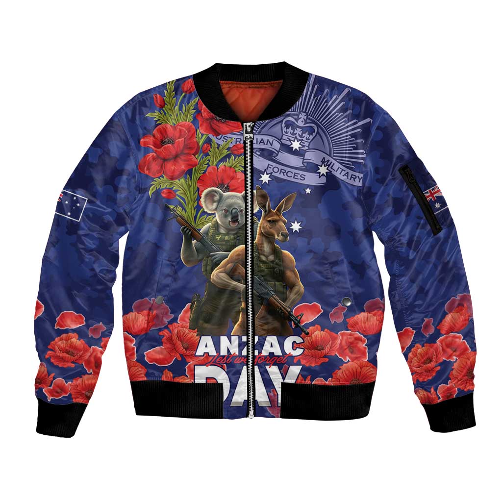 Kangaoo Koala Soldier ANZAC Personalised Sleeve Zip Bomber Jacket Aboriginal Dot Painting