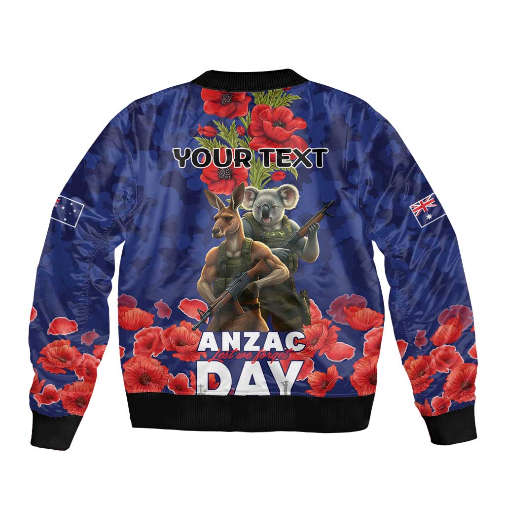 Kangaoo Koala Soldier ANZAC Personalised Sleeve Zip Bomber Jacket Aboriginal Dot Painting