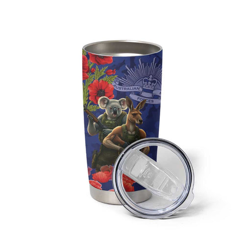 Kangaroo Koala Soldier ANZAC Personalised Tumbler Cup Aboriginal Dot Painting