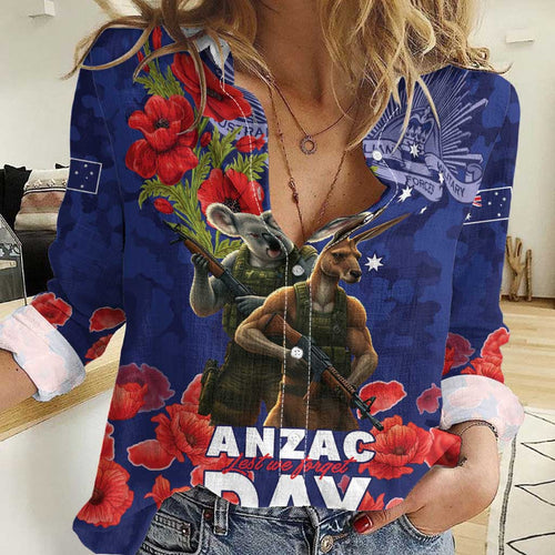 Kangaoo Koala Soldier ANZAC Personalised Women Casual Shirt Aboriginal Dot Painting