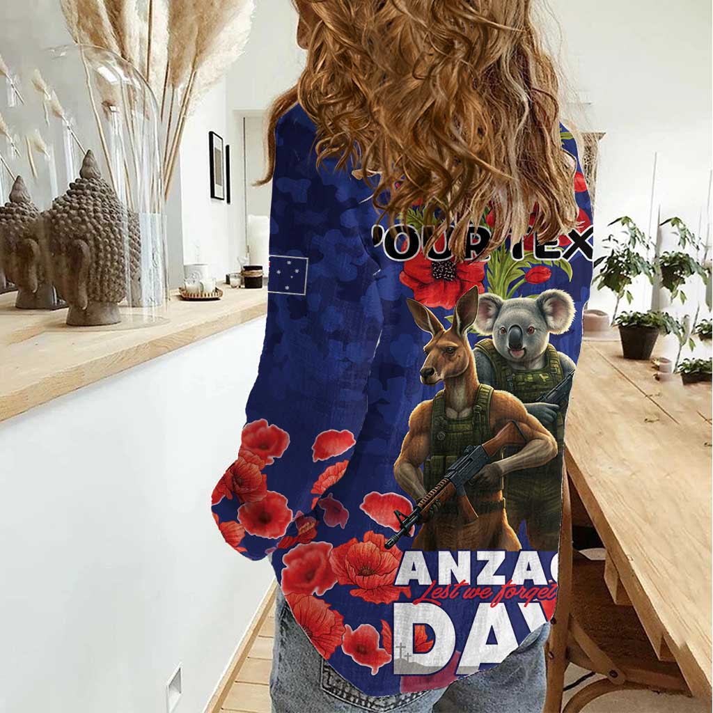 Kangaoo Koala Soldier ANZAC Personalised Women Casual Shirt Aboriginal Dot Painting
