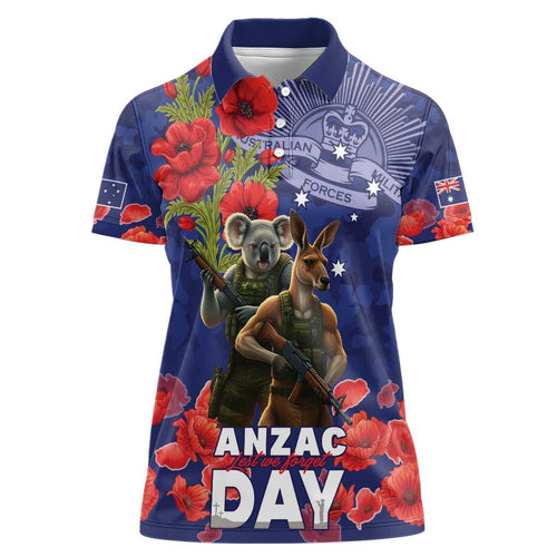 Kangaoo Koala Soldier ANZAC Personalised Women Polo Shirt Aboriginal Dot Painting
