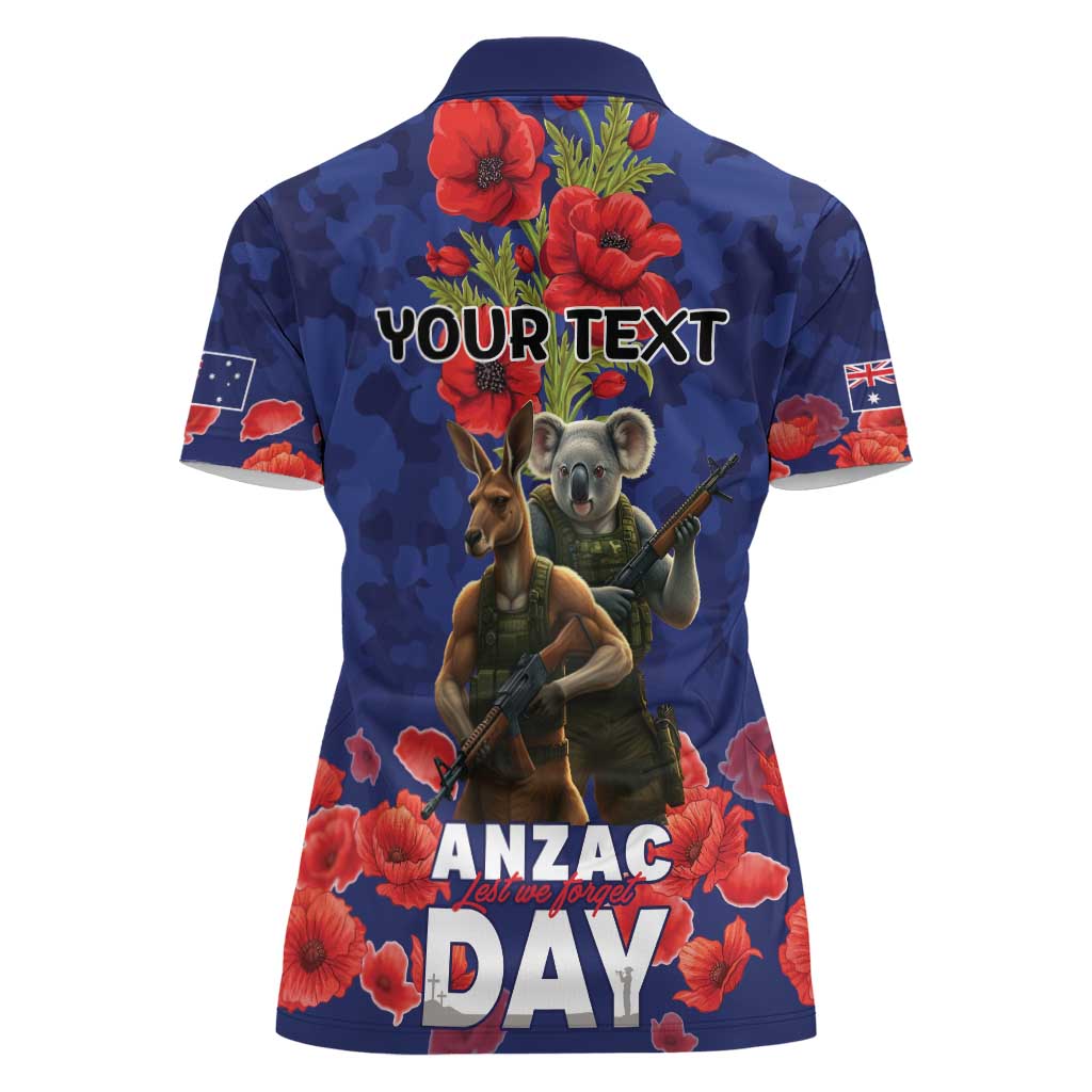 Kangaoo Koala Soldier ANZAC Personalised Women Polo Shirt Aboriginal Dot Painting