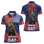 Kangaoo Koala Soldier ANZAC Personalised Women Polo Shirt Aboriginal Dot Painting