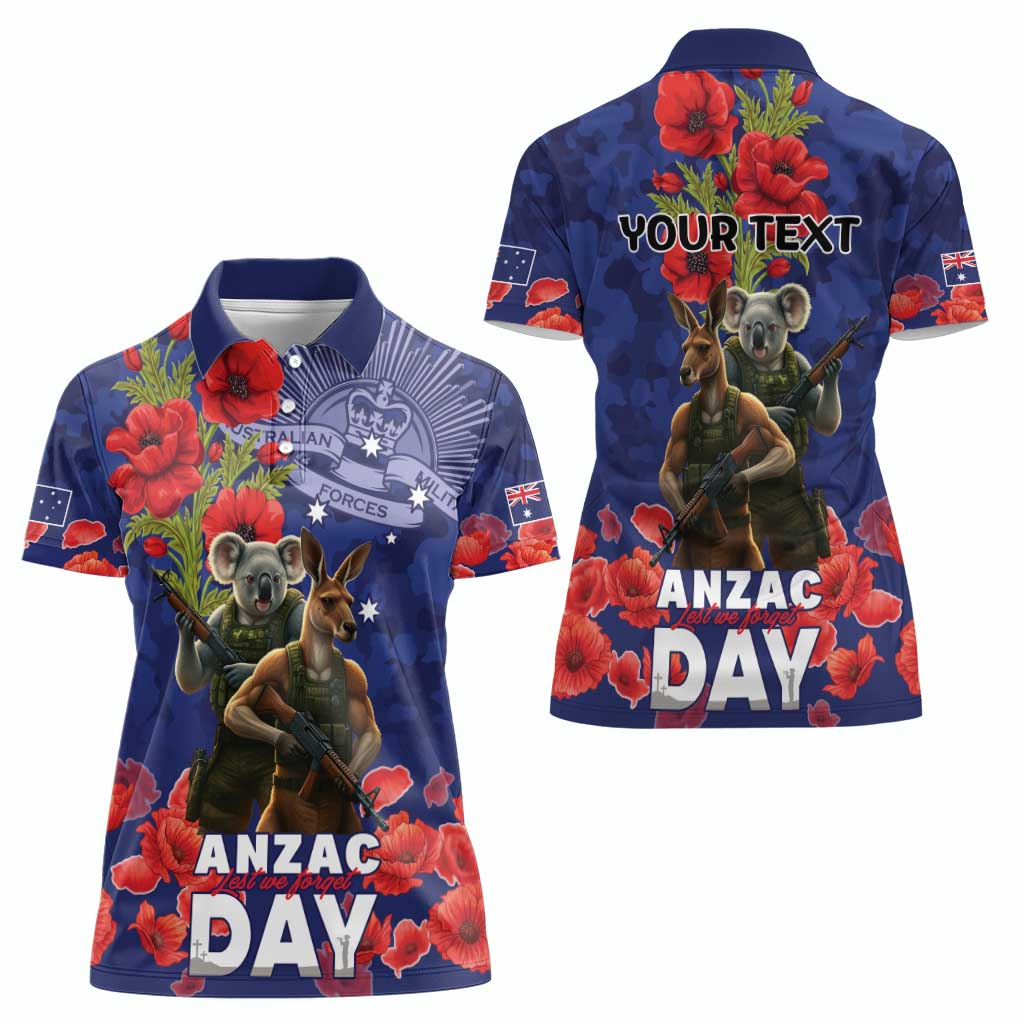 Kangaoo Koala Soldier ANZAC Personalised Women Polo Shirt Aboriginal Dot Painting