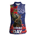 Kangaoo Koala Soldier ANZAC Personalised Women Sleeveless Polo Shirt Aboriginal Dot Painting