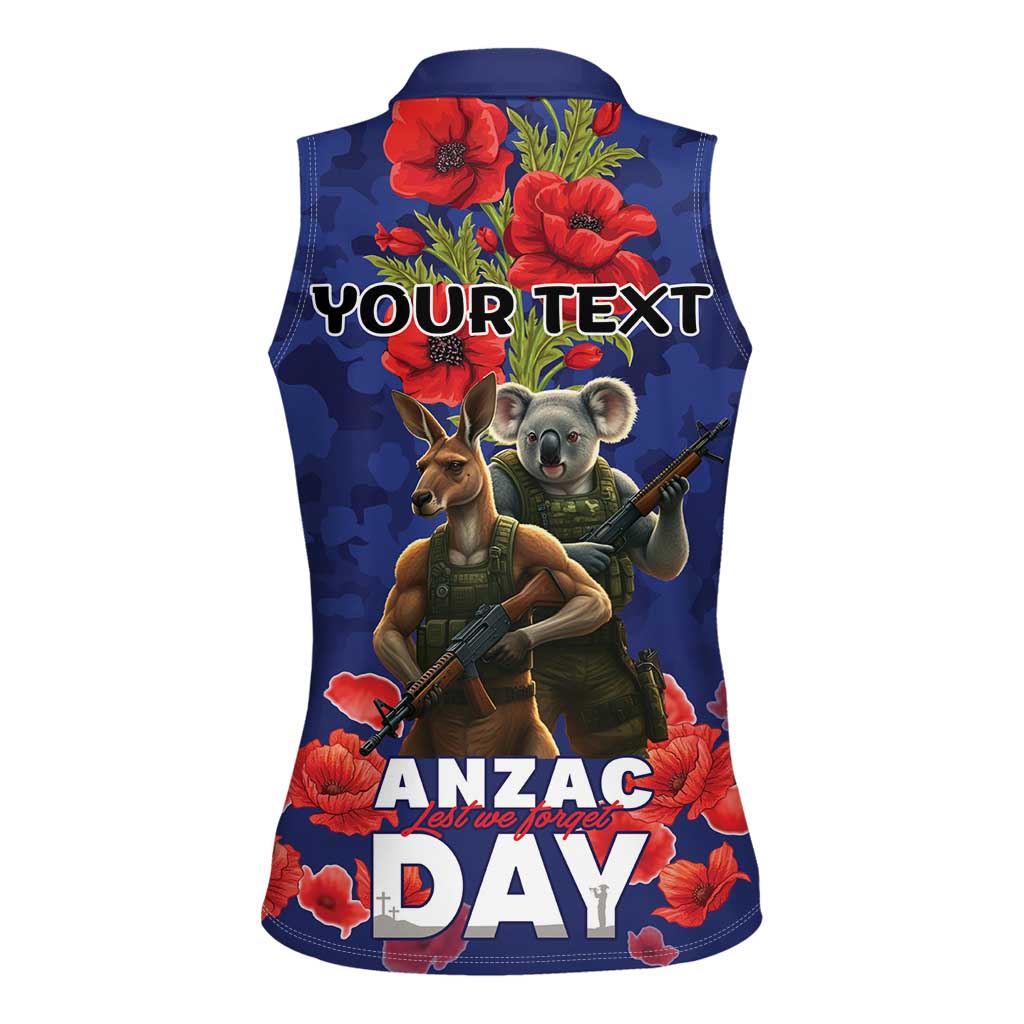Kangaoo Koala Soldier ANZAC Personalised Women Sleeveless Polo Shirt Aboriginal Dot Painting
