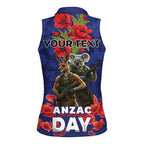 Kangaoo Koala Soldier ANZAC Personalised Women Sleeveless Polo Shirt Aboriginal Dot Painting