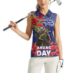 Kangaoo Koala Soldier ANZAC Personalised Women Sleeveless Polo Shirt Aboriginal Dot Painting