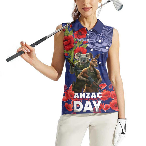 Kangaoo Koala Soldier ANZAC Personalised Women Sleeveless Polo Shirt Aboriginal Dot Painting