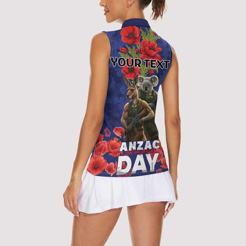 Kangaoo Koala Soldier ANZAC Personalised Women Sleeveless Polo Shirt Aboriginal Dot Painting