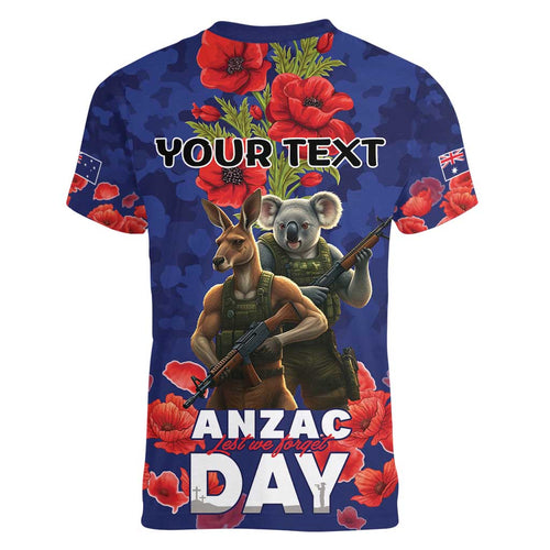Kangaoo Koala Soldier ANZAC Personalised Women V-Neck T-Shirt Aboriginal Dot Painting