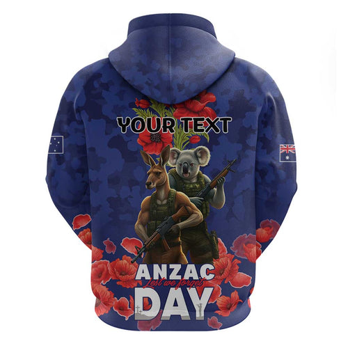 Kangaoo Koala Soldier ANZAC Personalised Zip Hoodie Aboriginal Dot Painting