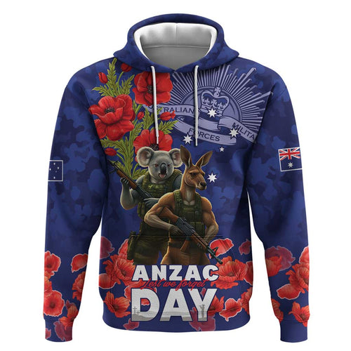 Kangaoo Koala Soldier ANZAC Personalised Zip Hoodie Aboriginal Dot Painting