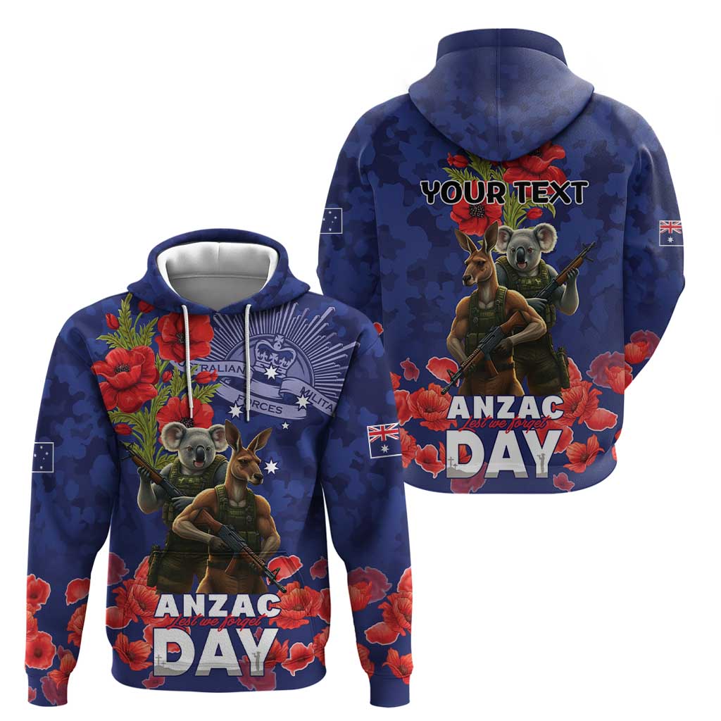 Kangaoo Koala Soldier ANZAC Personalised Zip Hoodie Aboriginal Dot Painting