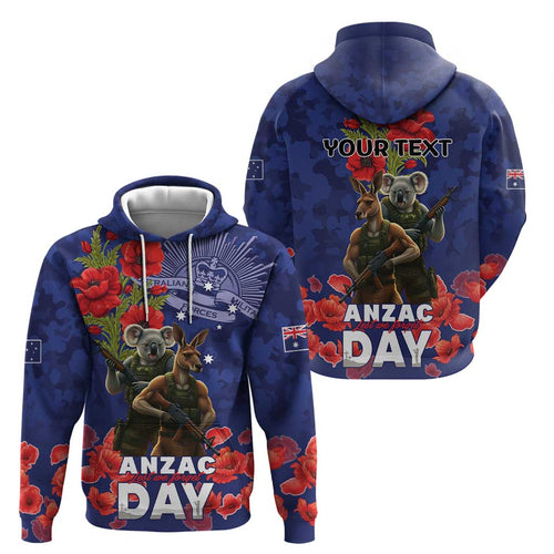 Kangaoo Koala Soldier ANZAC Personalised Zip Hoodie Aboriginal Dot Painting