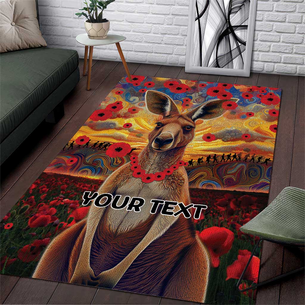 Kangaroo ANZAC Personalised Area Rug Poppy Flowers Aboriginal Dot Painting