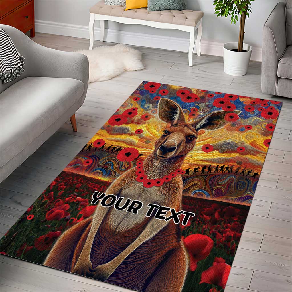 Kangaroo ANZAC Personalised Area Rug Poppy Flowers Aboriginal Dot Painting