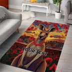 Kangaroo ANZAC Personalised Area Rug Poppy Flowers Aboriginal Dot Painting