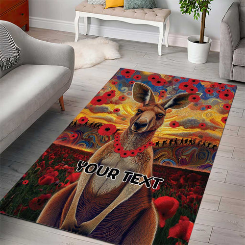 Kangaroo ANZAC Personalised Area Rug Poppy Flowers Aboriginal Dot Painting